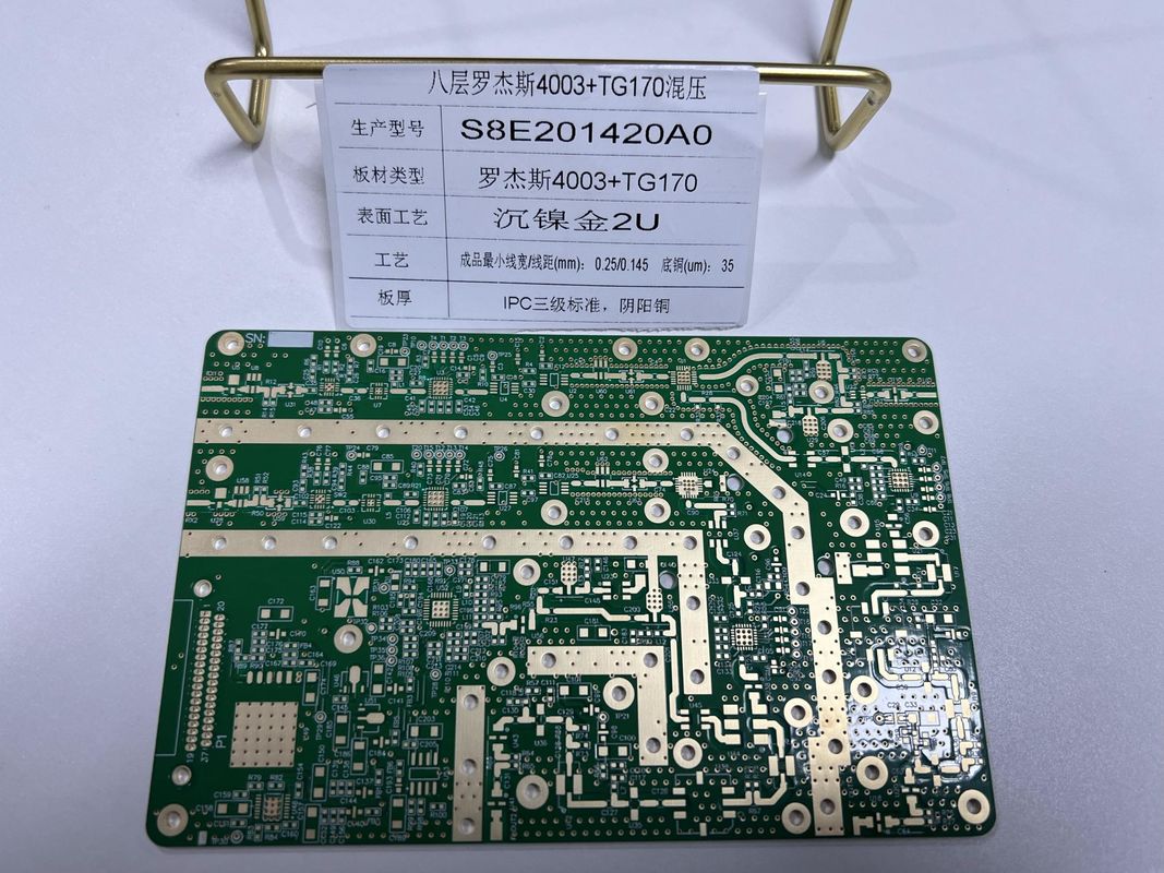 1.6 মিমি রজার্স সার্কিট বোর্ড 8 স্তর R4003 + FR4 TG170 আইপিসি 3 মিশ্রণ প্রতিরোধের এবং ভিআইপিপিও