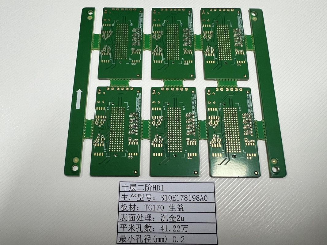 10L HDI PCB বোর্ড 2+N+2 ন্যূনতম ট্রেস 3/3 মিলি বোর্ড 0.4-3.2 মিমি SHENGYI TG170 ENIG3-8U